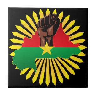 Burkina Faso Map, Flag and Revolution Fist Ceramic Tile