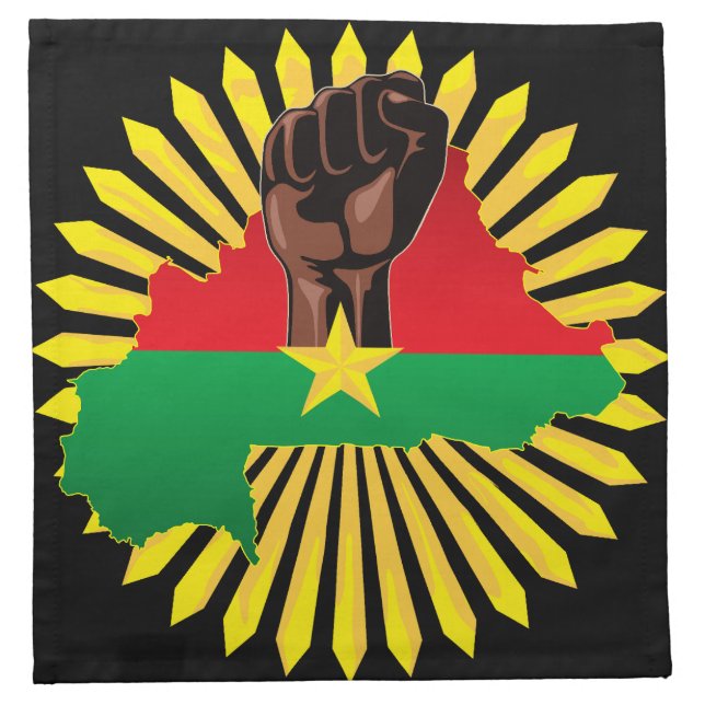 Burkina Faso Map, Flag and Revolution Fist Cloth Napkin (Front)