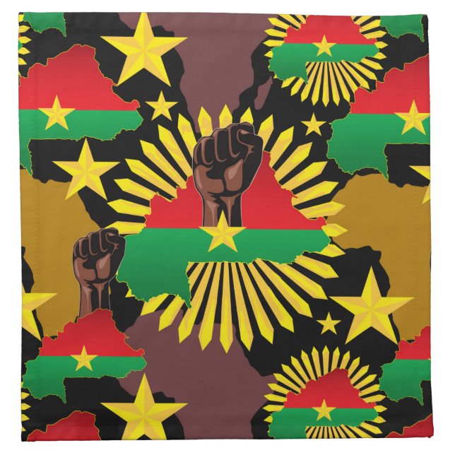 Burkina Faso Map, Flag and Revolution Fist Cloth Napkin (Front)