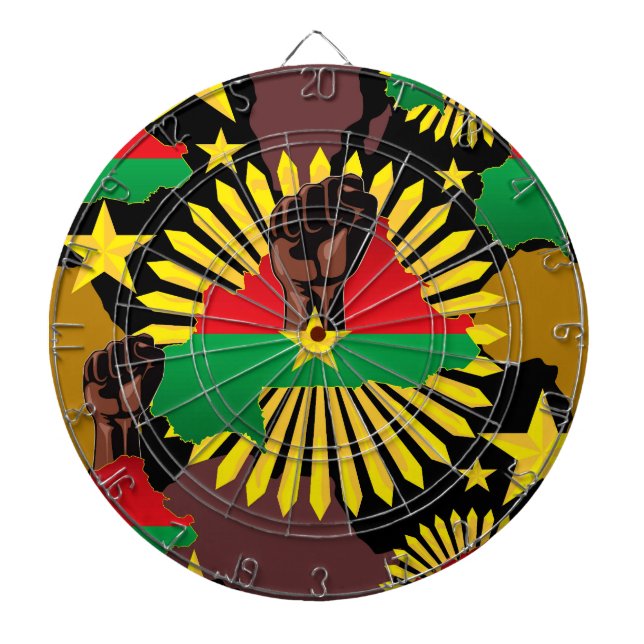 Burkina Faso Map, Flag and Revolution Fist Dart Board (Front)