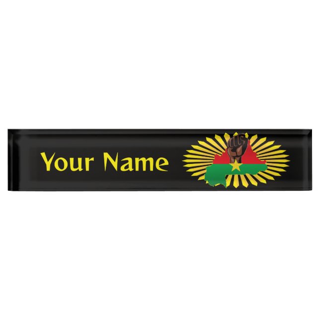 Burkina Faso Map, Flag and Revolution Fist Desk Name Plate (Front)