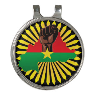 Burkina Faso Map, Flag and Revolution Fist Golf Hat Clip
