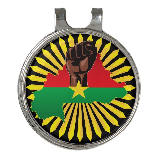 Burkina Faso Map, Flag and Revolution Fist Golf Hat Clip (Front)