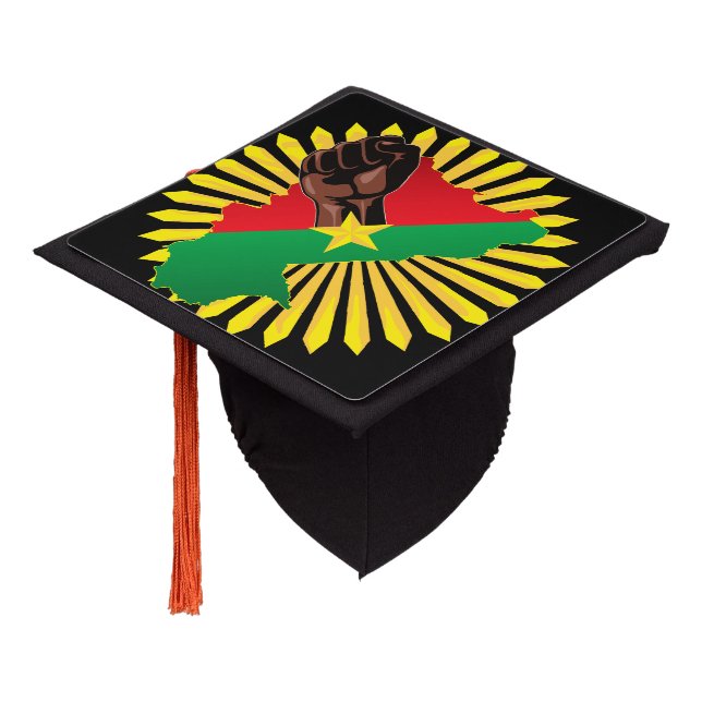 Burkina Faso Map, Flag and Revolution Fist Graduation Cap Topper (Angled)