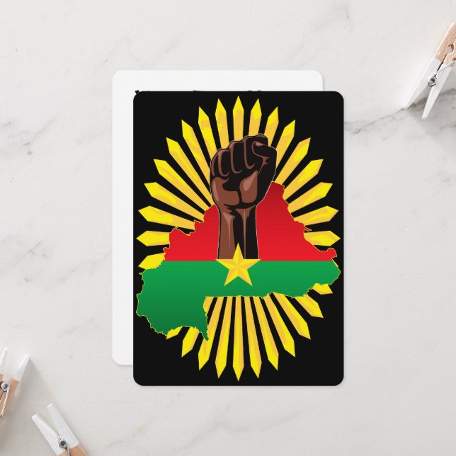 Burkina Faso Map, Flag and Revolution Fist Invitation (Front/Back In Situ)