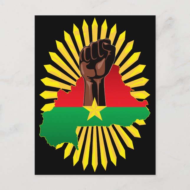 Burkina Faso Map, Flag and Revolution Fist Invitation Postcard (Front)