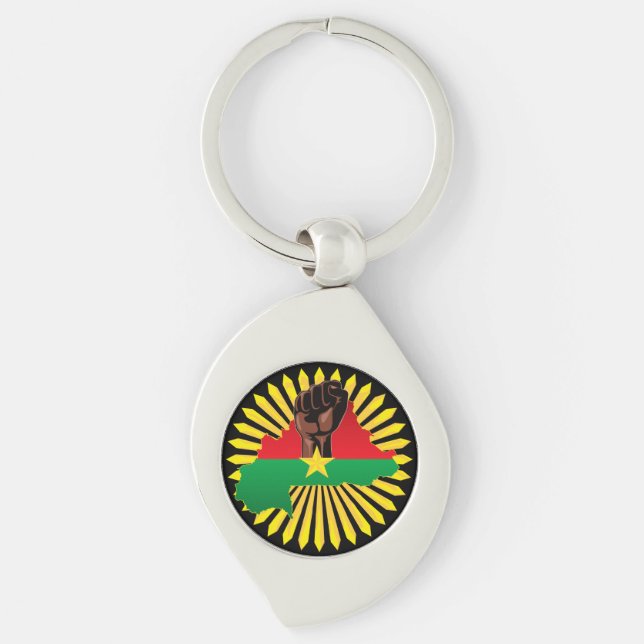 Burkina Faso Map, Flag and Revolution Fist Keychain (Front)