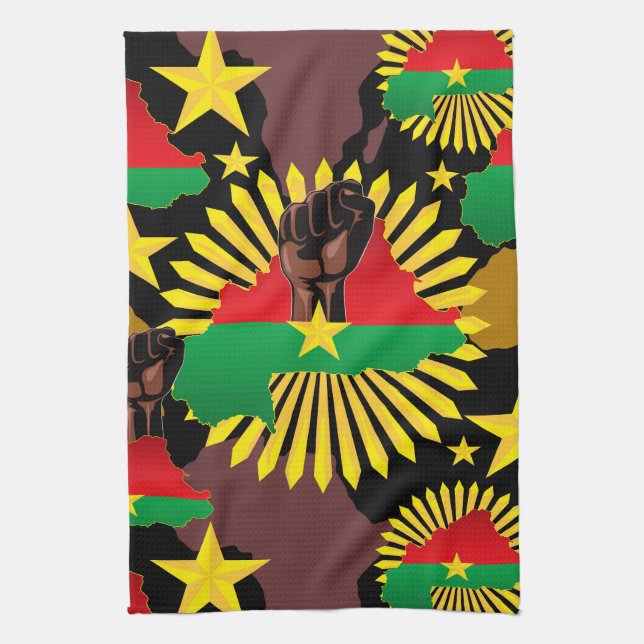 Burkina Faso Map, Flag and Revolution Fist Kitchen Towel (Vertical)