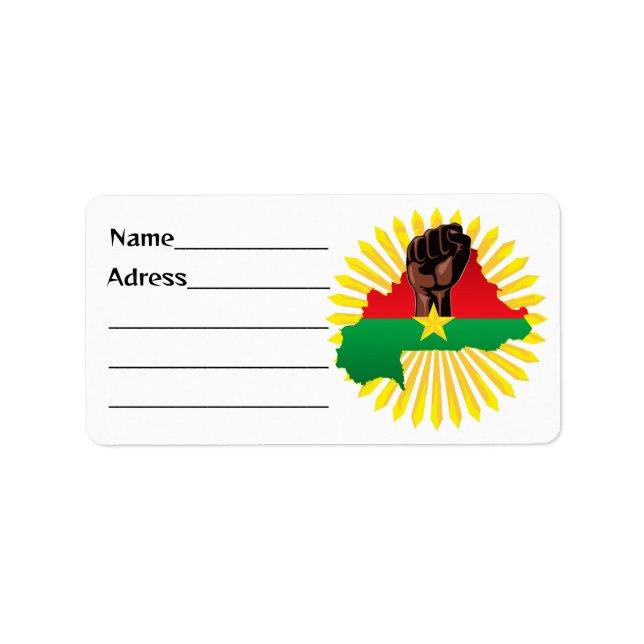 Burkina Faso Map, Flag and Revolution Fist Label (Front)