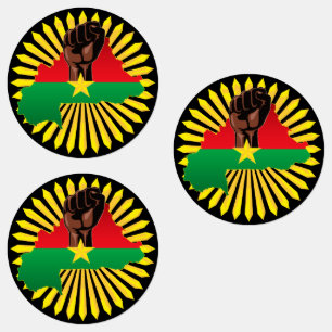 Burkina Faso Map, Flag and Revolution Fist Labels