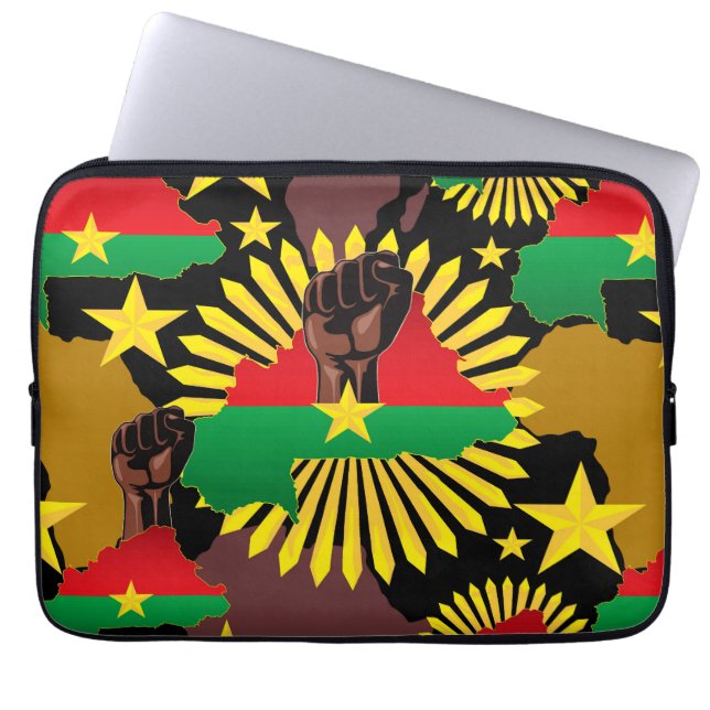 Burkina Faso Map, Flag and Revolution Fist Laptop Sleeve (Front)