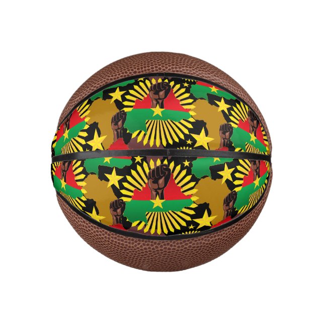 Burkina Faso Map, Flag and Revolution Fist Mini Basketball (Front)