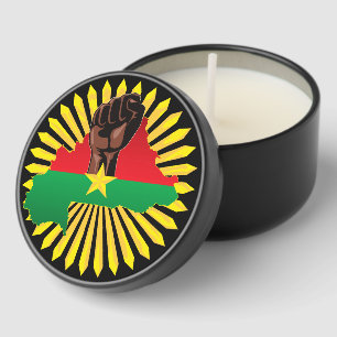 Burkina Faso Map, Flag and Revolution Fist Mini Candle Favors