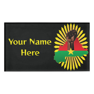 Burkina Faso Map, Flag and Revolution Fist Name Tag