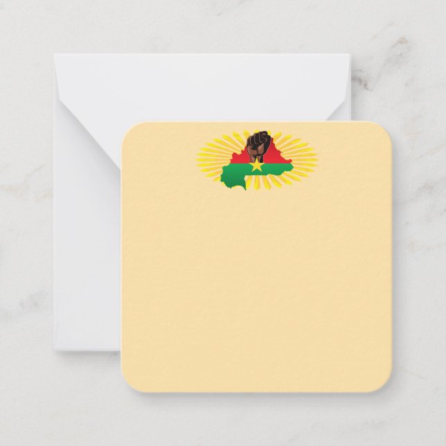 Burkina Faso Map, Flag and Revolution Fist Note Card (Front)