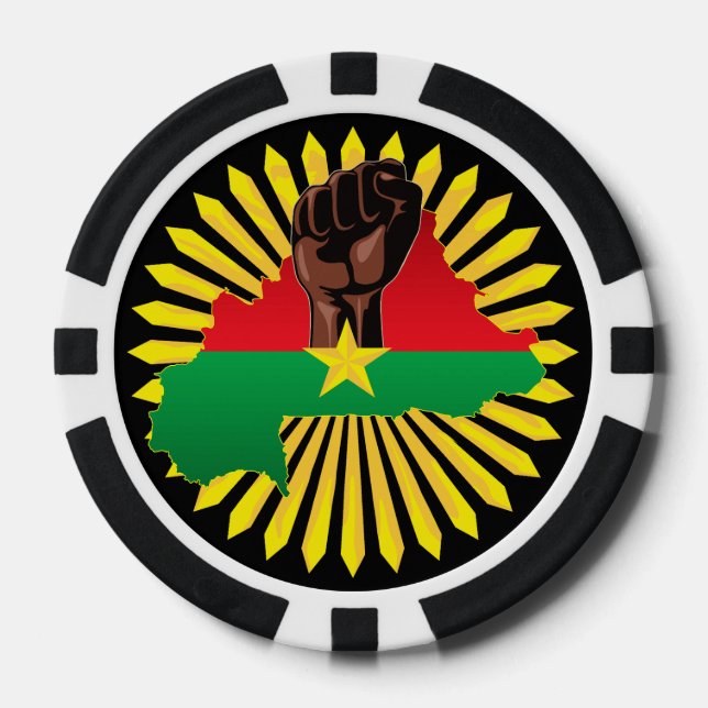 Burkina Faso Map, Flag and Revolution Fist Poker Chips (Front)