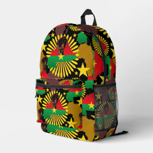 Burkina Faso Map, Flag and Revolution Fist Printed Backpack