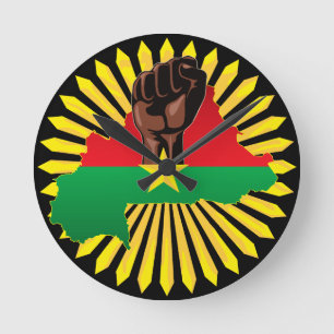 Burkina Faso Map, Flag and Revolution Fist Round Clock