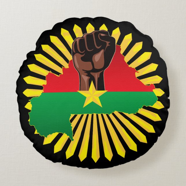 Burkina Faso Map, Flag and Revolution Fist Round Pillow (Front)