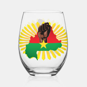 Burkina Faso Map, Flag and Revolution Fist Stemless Wine Glass