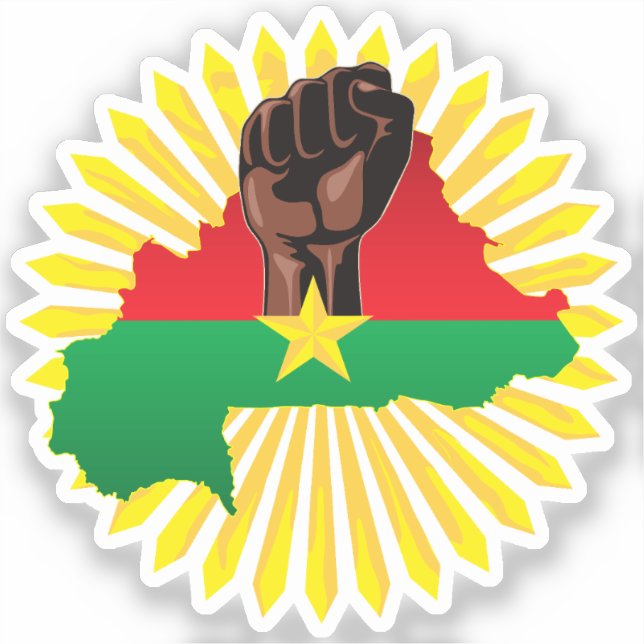 Burkina Faso Map, Flag and Revolution Fist Sticker (Front)
