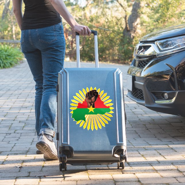Burkina Faso Map, Flag and Revolution Fist Sticker (Suitcase Insitu)