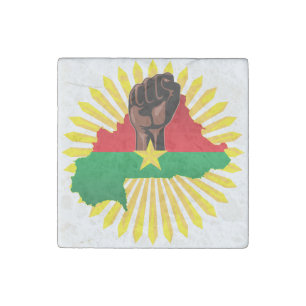 Burkina Faso Map, Flag and Revolution Fist Stone Magnet