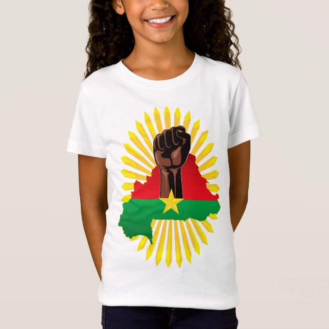 Burkina Faso Map, Flag and Revolution Fist T-Shirt (Front)