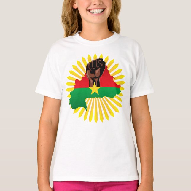 Burkina Faso Map, Flag and Revolution Fist T-Shirt (Front)
