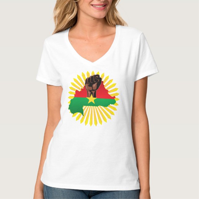 Burkina Faso Map, Flag and Revolution Fist T-Shirt (Front)