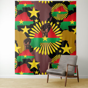 Burkina Faso Map, Flag and Revolution Fist Tapestry