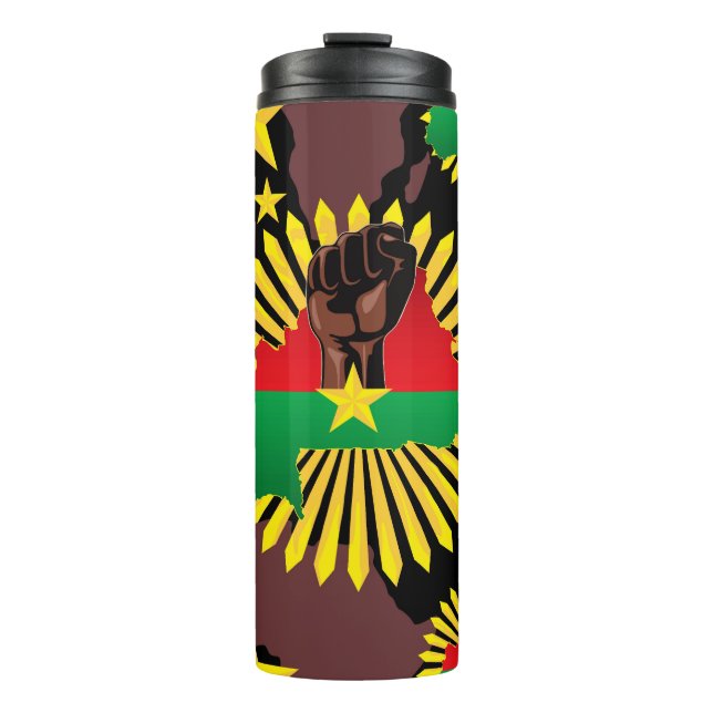 Burkina Faso Map, Flag and Revolution Fist Thermal Tumbler (Front)