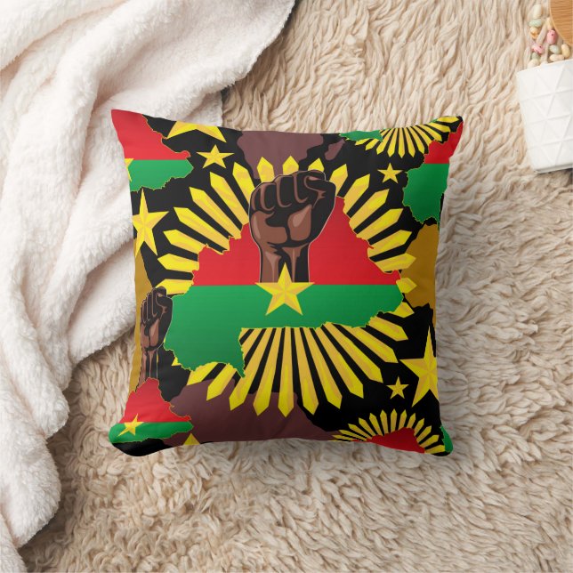 Burkina Faso Map, Flag and Revolution Fist Throw Pillow (Blanket)