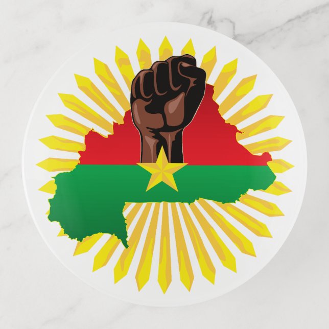 Burkina Faso Map, Flag and Revolution Fist Trinket Tray (Front)