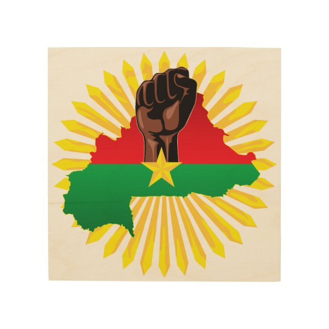 Burkina Faso Map, Flag and Revolution Fist Wood Wall Art (Front)