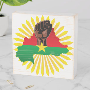 Burkina Faso Map, Flag and Revolution Fist Wooden Box Sign