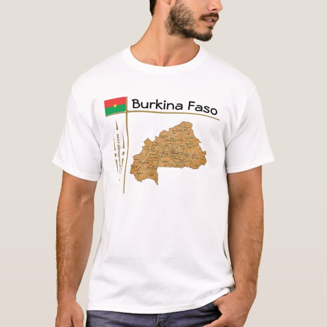 Burkina Faso Map + Flag + Title T-Shirt (Front)