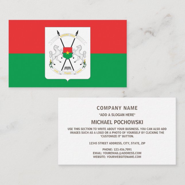 Burkinabé Flag & Coat of Arms, Burkina Faso Business Card (Front/Back)