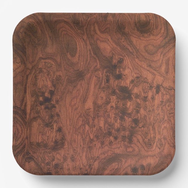 Burl Mahogany Wood Texture Paper Plates (Front)