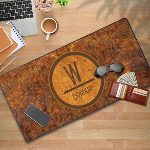 Burl Wood Monogram Design Desk Mat