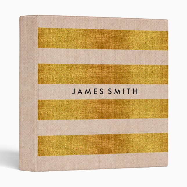 Burla  And Gold Glitter Badge Striped Personalized 3 Ring Binder (Front/Spine)