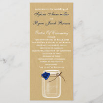 burla, navy blue rose mason jar wedding program