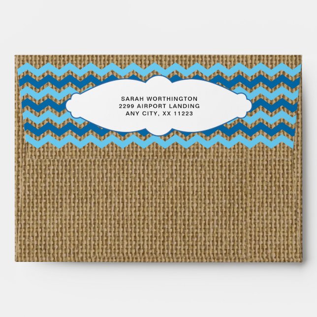 Burlap airplane baby shower envelope (Back (Top Flap))