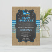 Burlap Airplanes Boy baby sprinkle invite (Standing Front)