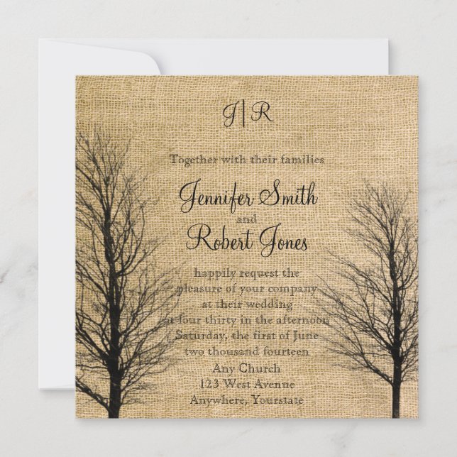 Burlap and Birch Posh Wedding Invitation (Front)