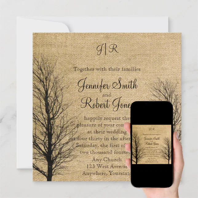 Burlap and Birch Posh Wedding Invitation Zazzle