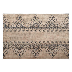 Burlap and black lace Long Table Runner Cloth Placemat