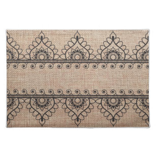 Burlap and black lace Long Table Runner Cloth Placemat