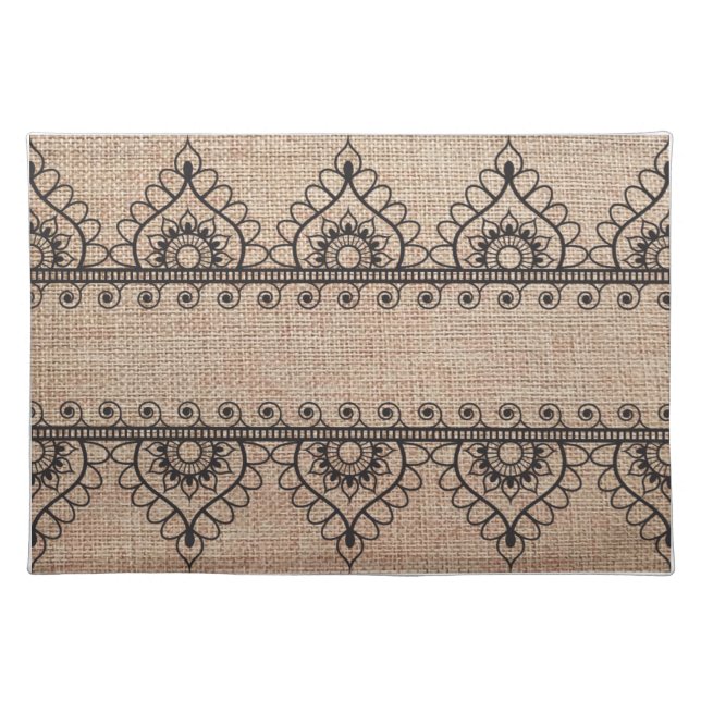 Burlap and black lace Long Table Runner Cloth Placemat (Front)