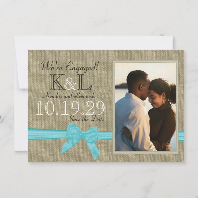 Burlap and Blue Save the Date (Front)